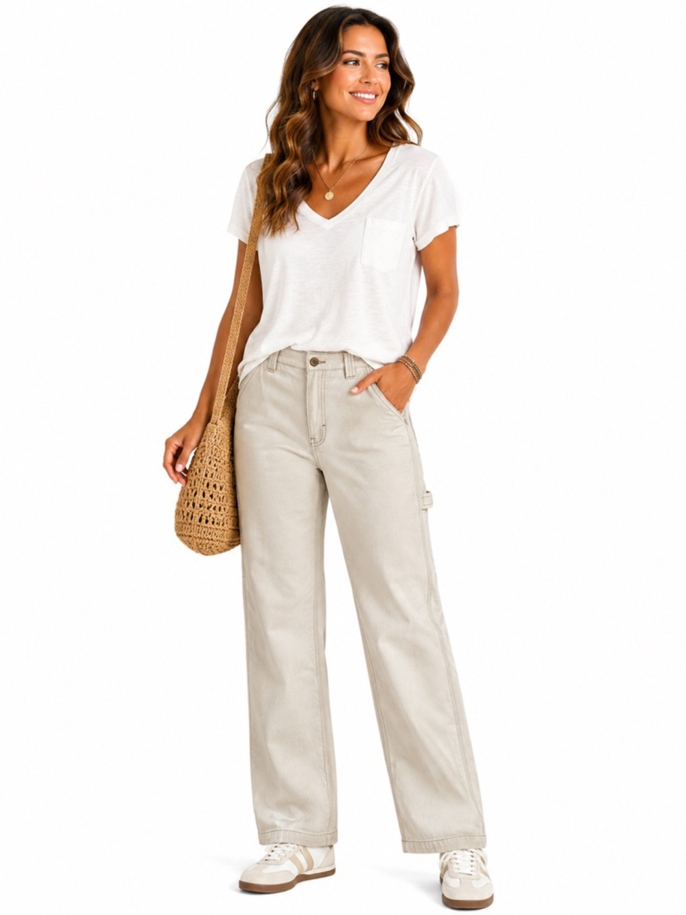 Aritzia TNA Greenwich Carpenter Pants 2 High Rise Cream 100% Cotton Workwear